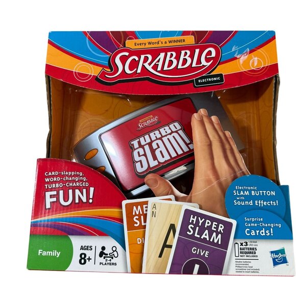 Scrabble Turbo Slam Electronic Card Game 2-4 Players Ages 8+ Family Fun Hasbro - Picture 1 of 5